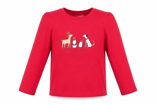George Girls Red Animal Print Cotton  Pyjama Top Size 3-4 Years   - Merry Kindness Christmas