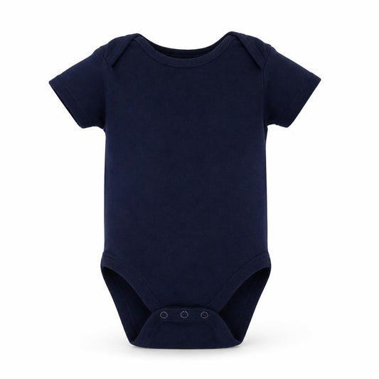 Front view of George Baby Blue Cotton Romper One-Piece, size 6-9, Months