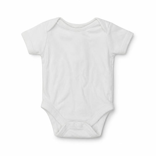 Front view of George Baby White Cotton Romper One-Piece, size 6-9, Months