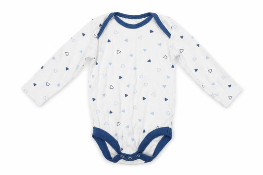 Front view of Tu Baby White Geometric Cotton Romper One-Piece, size 6-9, Months