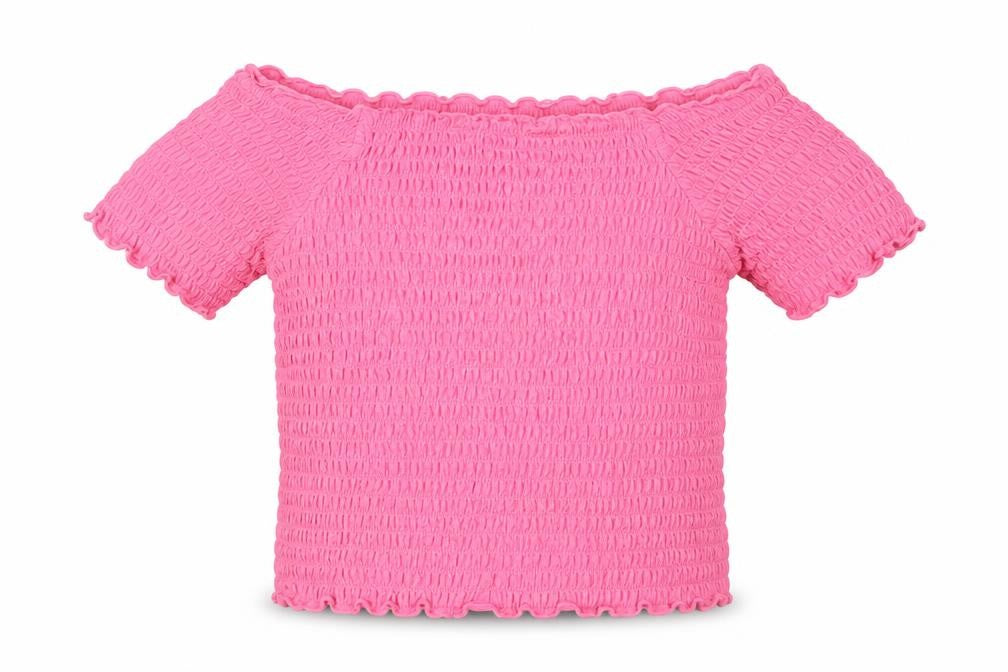 Front view of Primark girls’ pink polyester basic blouse, size 6-7, years boat neck