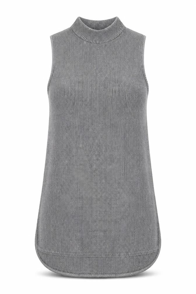 Front view of Papaya women’s grey round neck polyester vest jumper, size UK 8