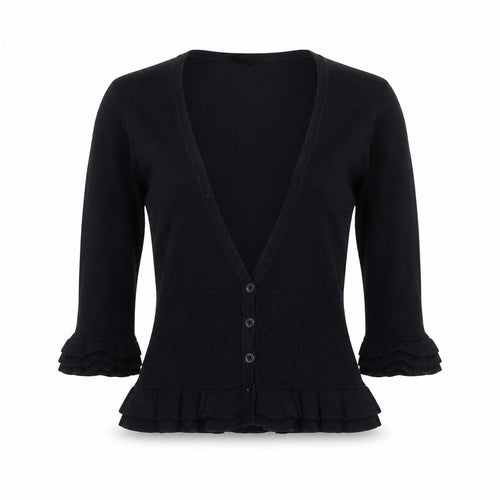 Star Womens Black V-Neck  Cotton Cardigan Jumper Size 10