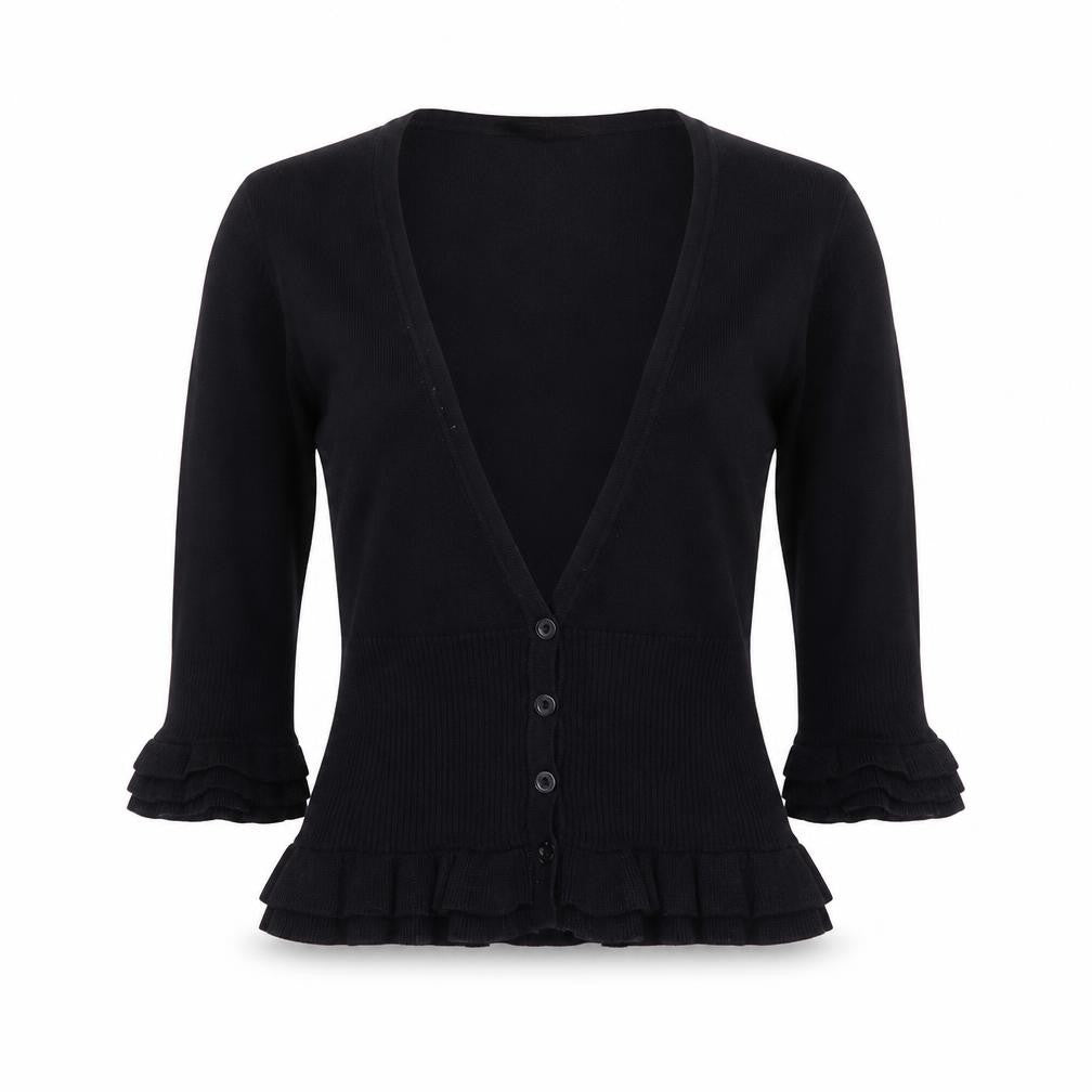 Star Womens Black V-Neck  Cotton Cardigan Jumper Size 10