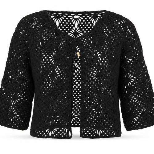 B&W Womens Black Round Neck  Acrylic Cardigan Jumper Size M