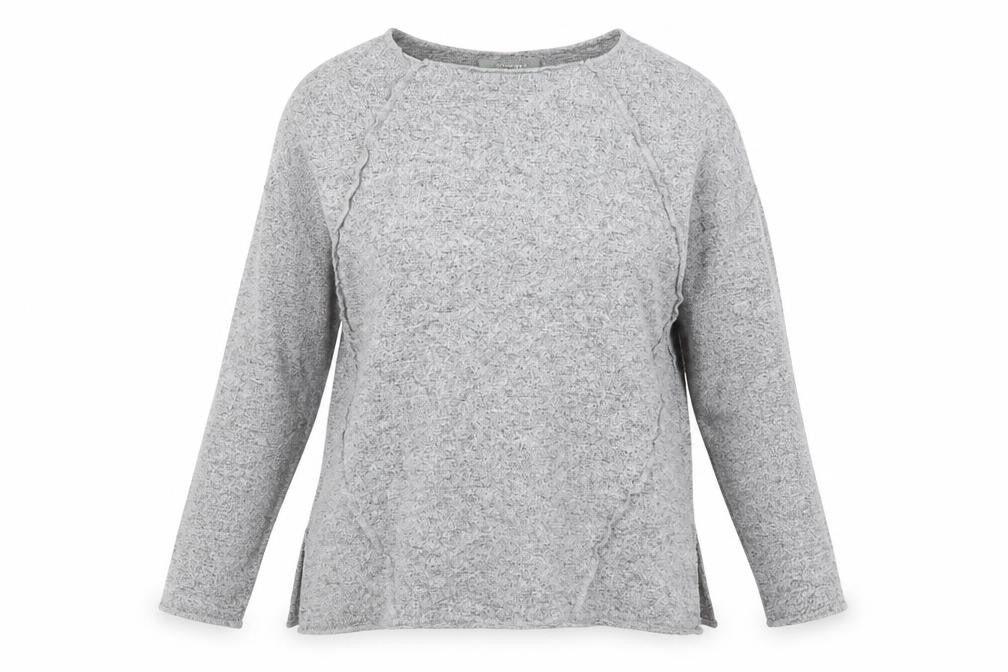Front view of COIN 1804 women’s grey round neck rayon jumper, size S
