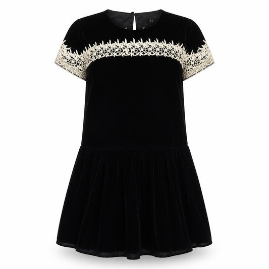Front view of ASOS women’s black polyester shift, size UK 14, round neck