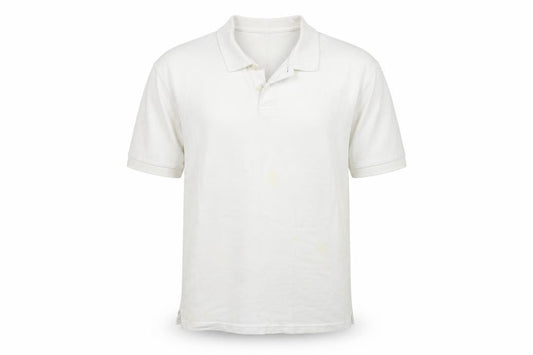 Front view of Preworn men’s white cotton polo, size XL, collared