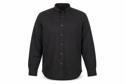 Front view of Originals men’s brown polyester button-up, size L, collared