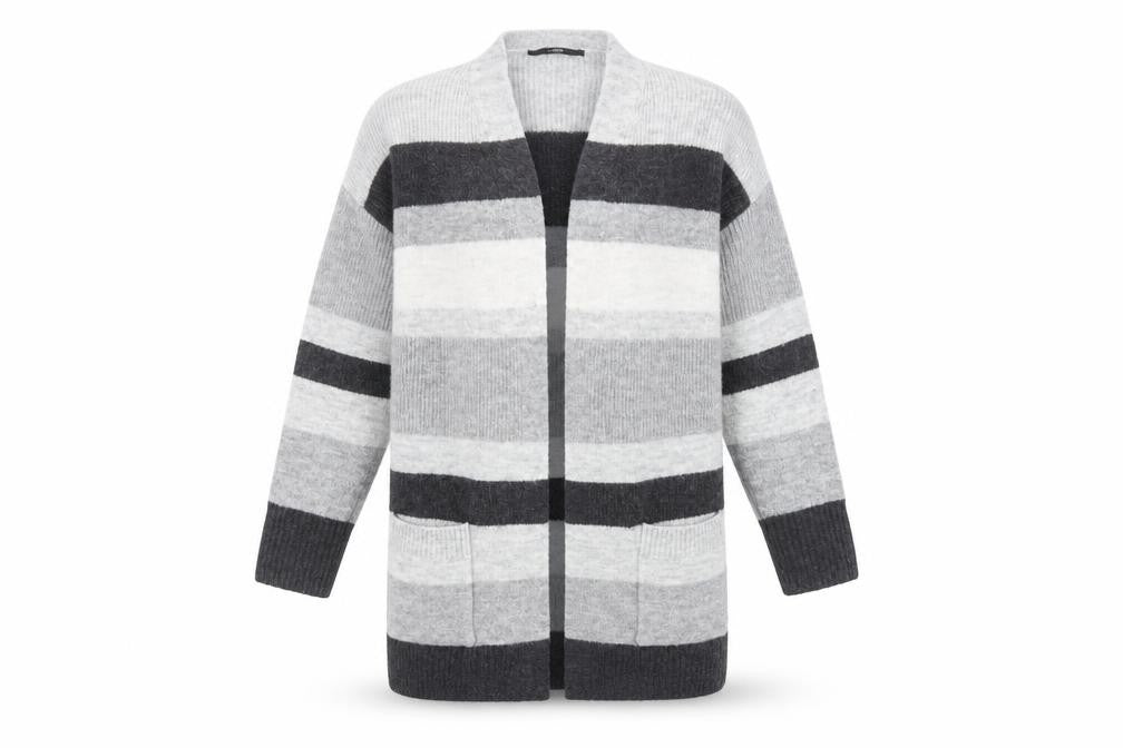 Front view of George women’s grey striped jacket coatigan, size S
