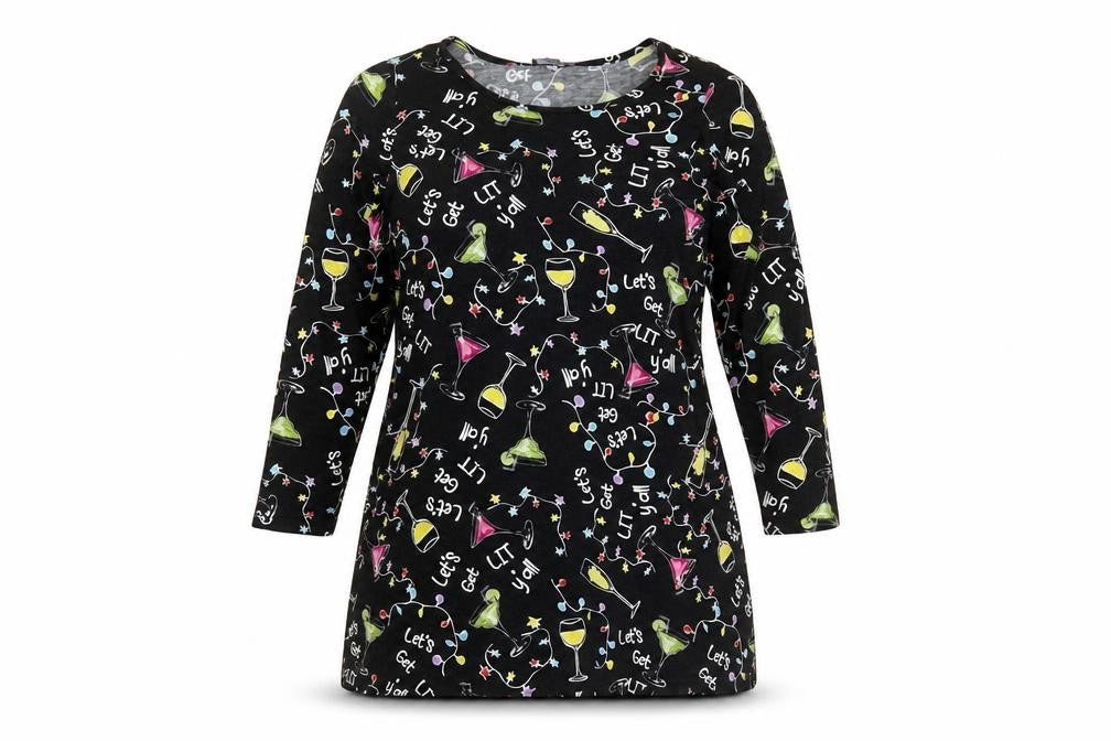 Front view of Studio women’s black viscose a-line, size UK 16, round neck