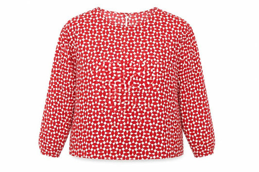 Front view of Primark women’s red polyester basic blouse, size UK 14, round neck