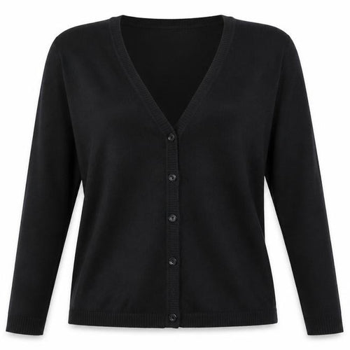 E&D Womens Black V-Neck  Acrylic Cardigan Jumper Size M