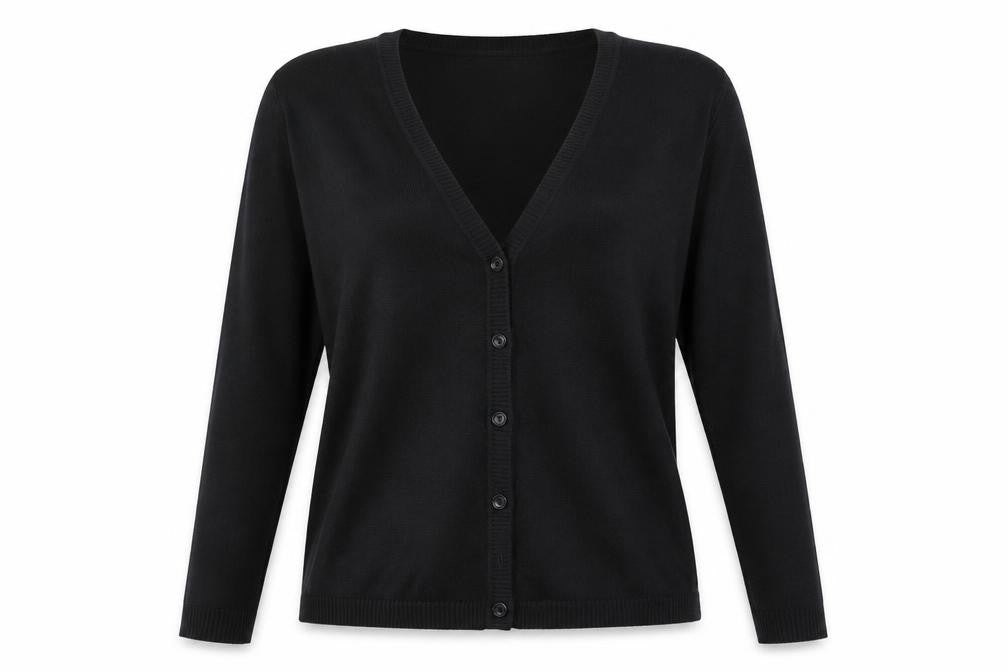 E&D Womens Black V-Neck  Acrylic Cardigan Jumper Size M