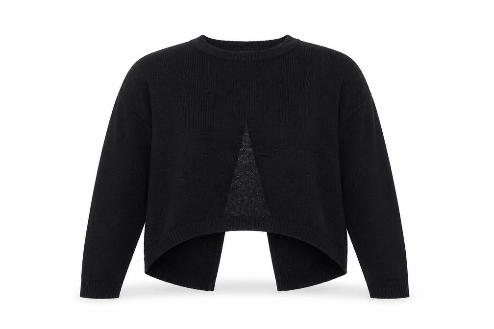 Front view of New Look women’s black round neck acrylic jumper, size M