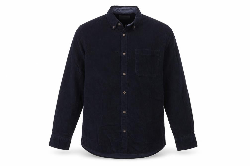 Front view of Taylor & Hunt men’s blue cotton button-up, size M, collared