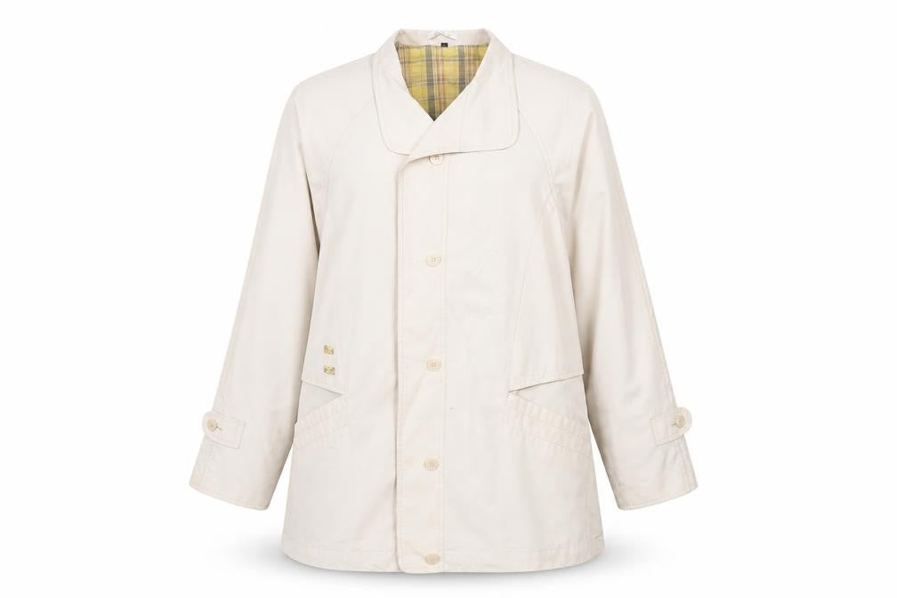 Front view of Berkertex women’s beige overcoat jacket, size UK 14