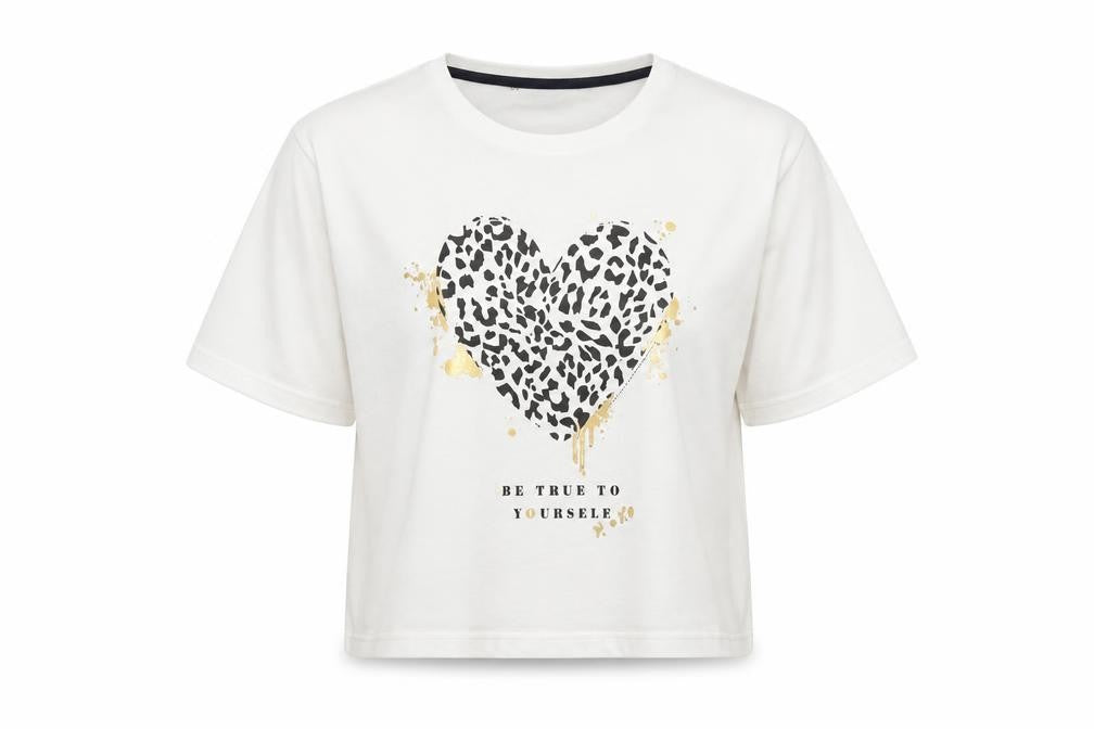 George Girls White Animal Print Cotton Basic T-Shirt Size 11-12 Years Crew Neck  - Heart