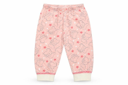 Front view of Disney girls’ pink animal print cotton pyjama pants, size 6-9, months - dumbo