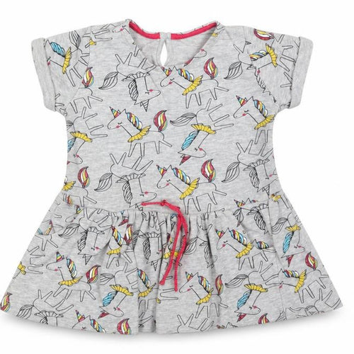Matalan Girls Grey Animal Print Cotton Skater Dress  Size 2-3 Years  Round Neck  - UNICORNS