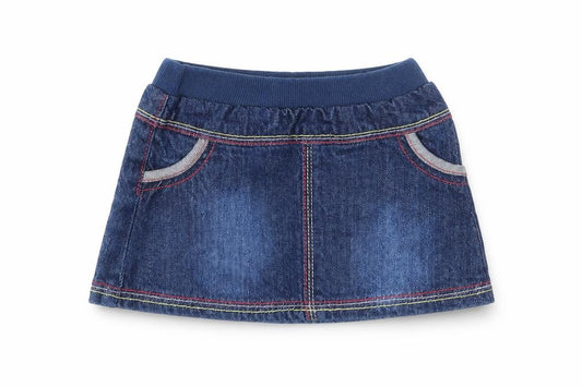 Front view of George girls’ blue cotton mini skirt, size 3-6, months