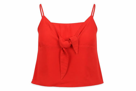 Front view of H&M women’s red polyester basic tank, size UK 6, v-neck