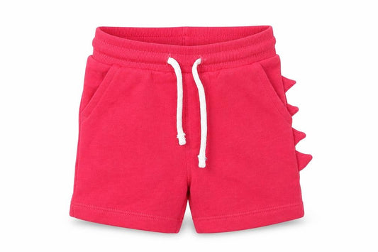 Front view of Matalan boys’ red cotton sweatpants, size 9-12, months - dinasour fin like seam
