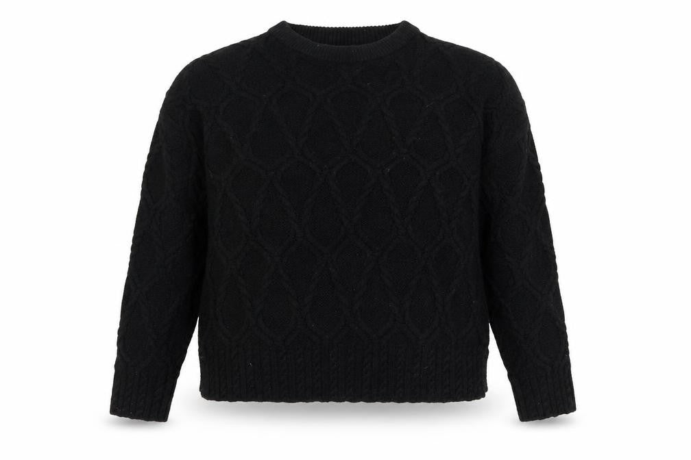 Front view of Papaya women’s black round neck acrylic jumper, size L