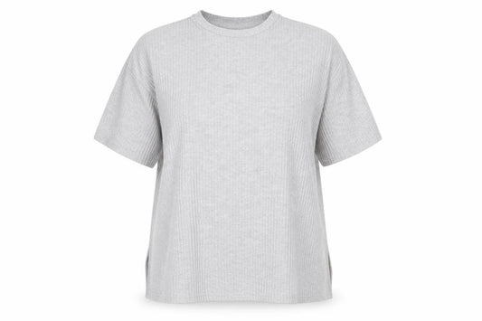 Front view of Primark women’s grey round neck polyester jumper, size UK 14