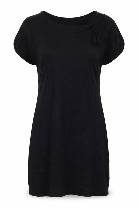 Front view of H&M women’s black viscose a-line, size S, round neck