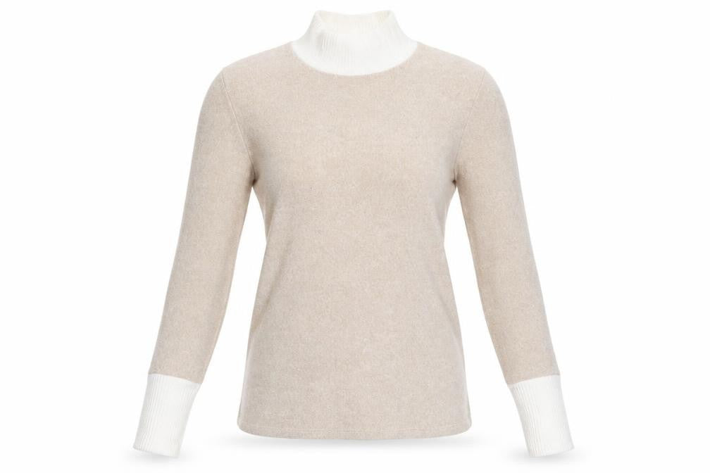 Front view of Stradivarius women’s beige round neck viscose jumper, size S
