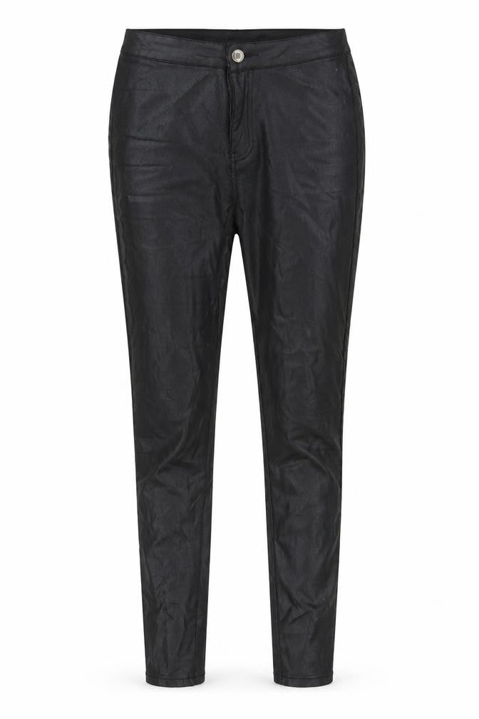 Front view of Missguided women’s black viscose trousers, size UK 8, 28-inch leg regular