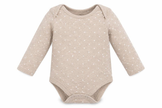 Front view of Marks & Spencer Baby Brown Polka Dot Cotton Babygrow One-Piece, size 6-9, Months