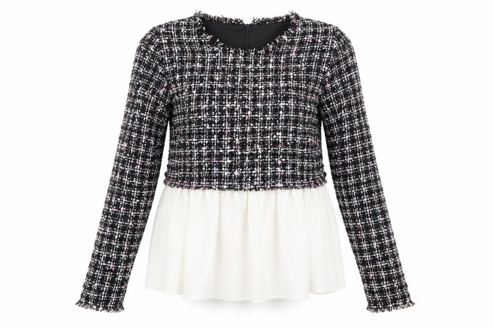 Front view of Pink Boutique women’s black round neck polyester jumper, size UK 6