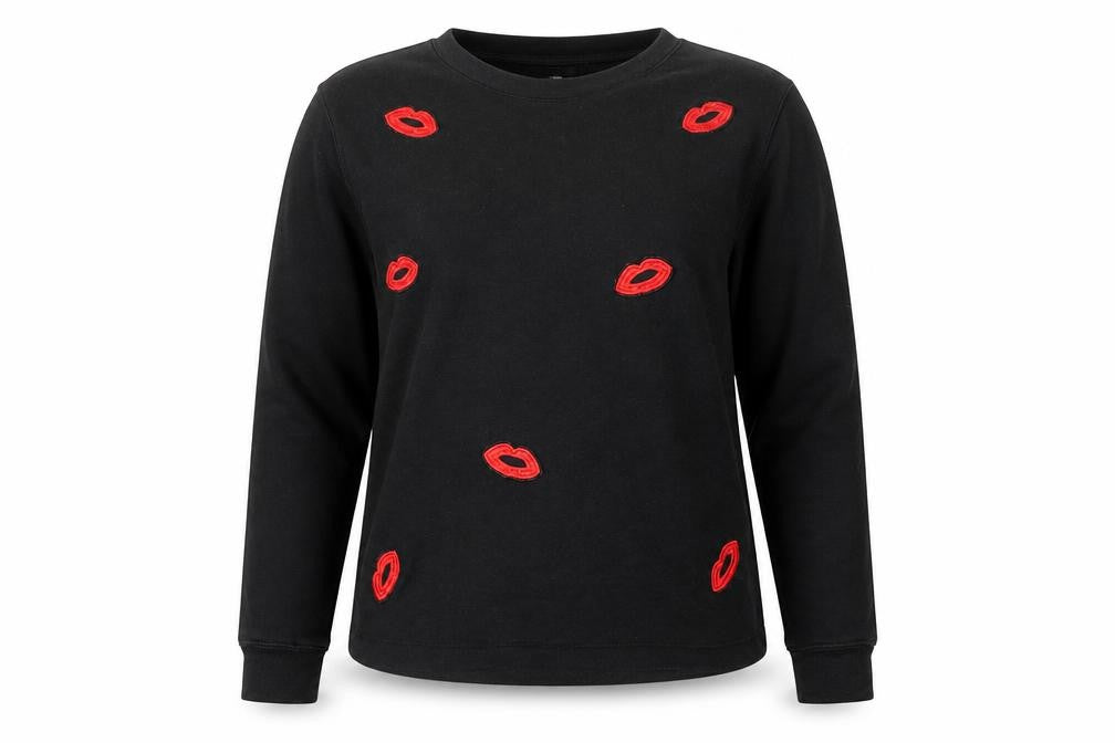 Front view of H&M women’s black round neck cotton jumper, size M