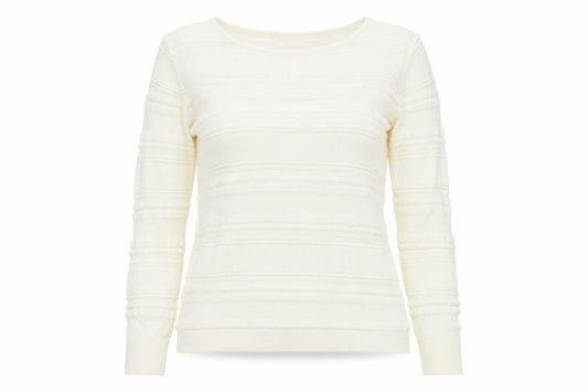 Front view of Mango women’s ivory polyester blend basic blouse, size S, round neck