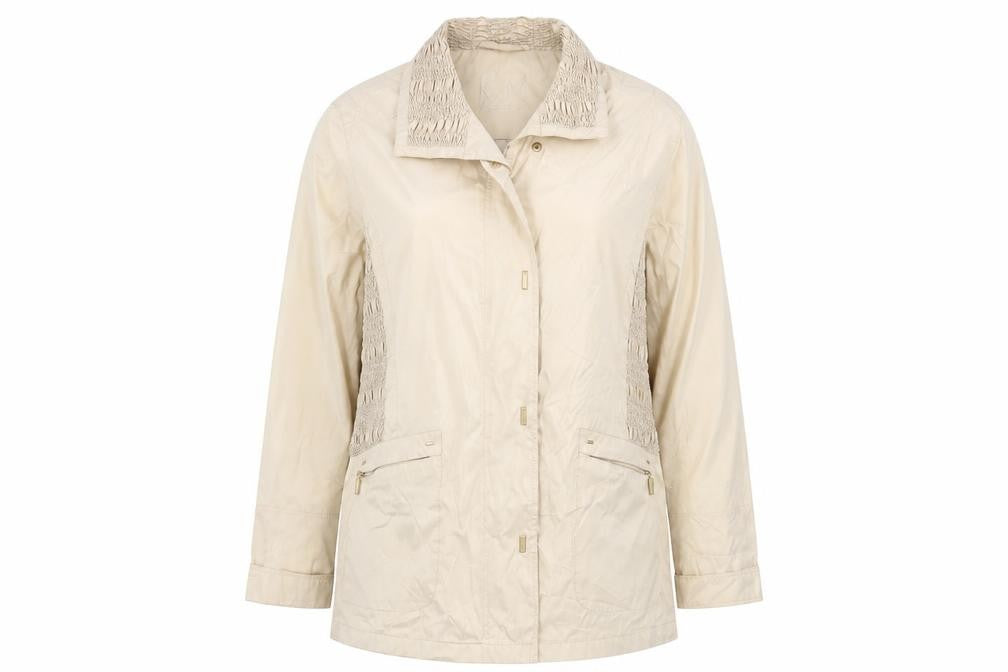 Front view of KM Design women’s gold windbreaker jacket, size UK 18