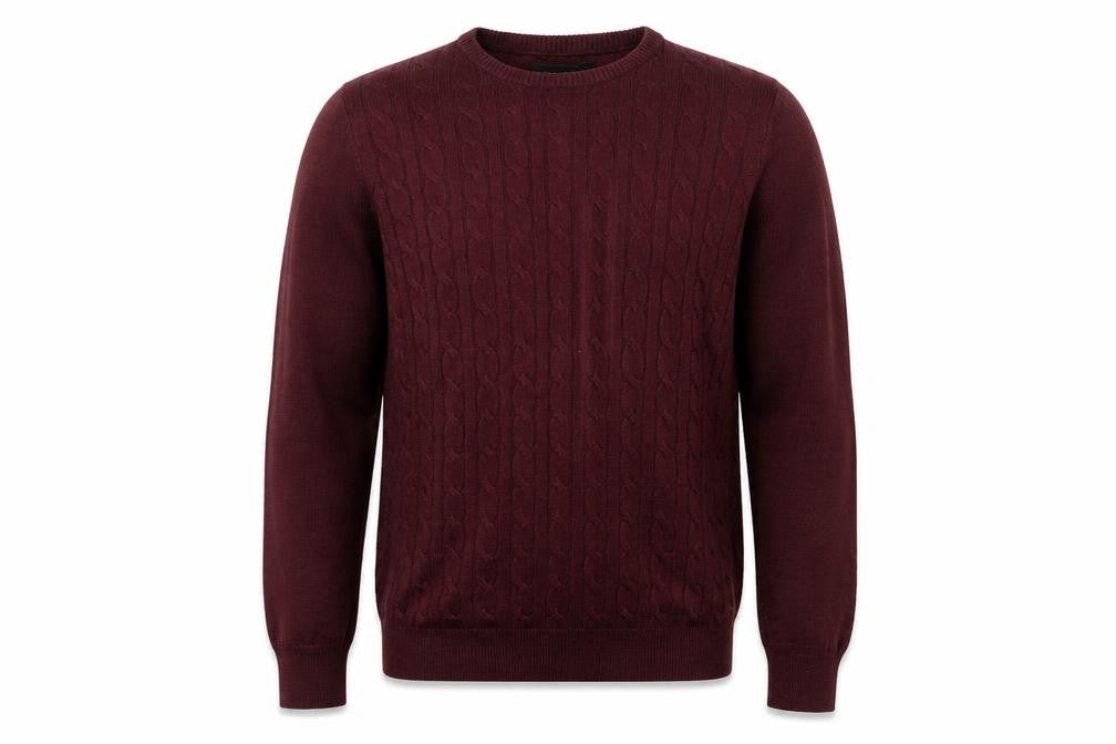 Front view of River Island men’s red round neck acrylic jumper, size S