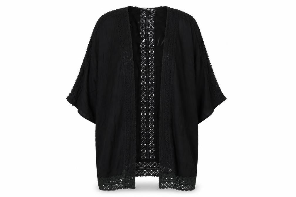 Front view of Select women’s black round neck viscose cape jumper, size UK 12