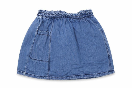 Front view of Next girls’ blue cotton a-line skirt, size 3-4, years regular