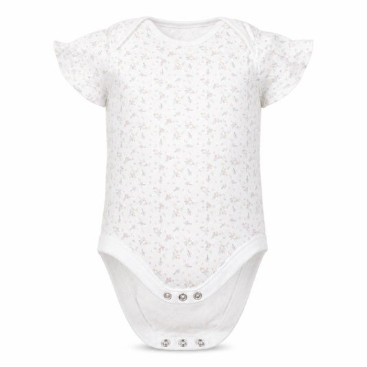 Front view of F&F girls’ white floral cotton babygrow one-piece, size 18-24, months