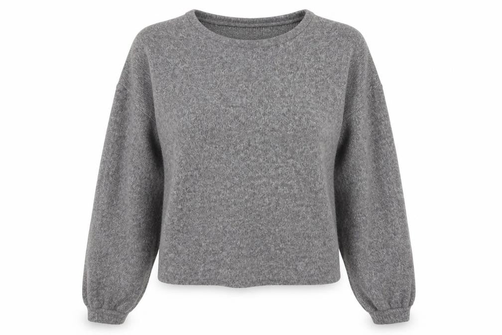 Front view of New Look women’s grey round neck polyester jumper, size S