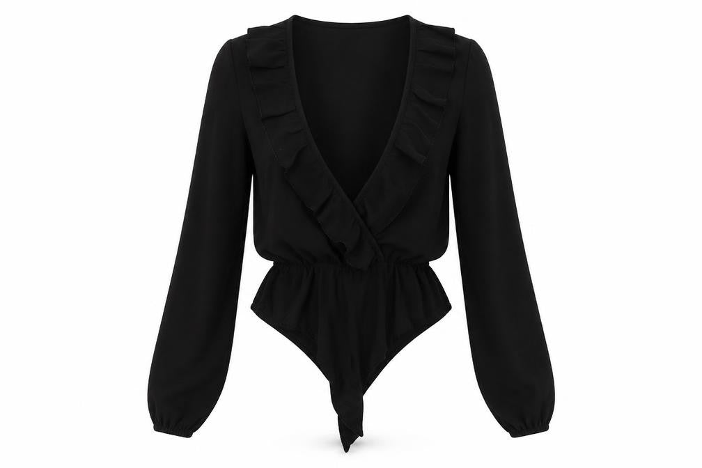 Front view of Boohoo women’s black polyester romper one-piece, size UK 8