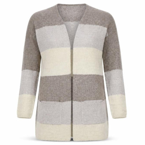 Creations Womens Beige Round Neck Striped Polyamide Cardigan Jumper Size 12