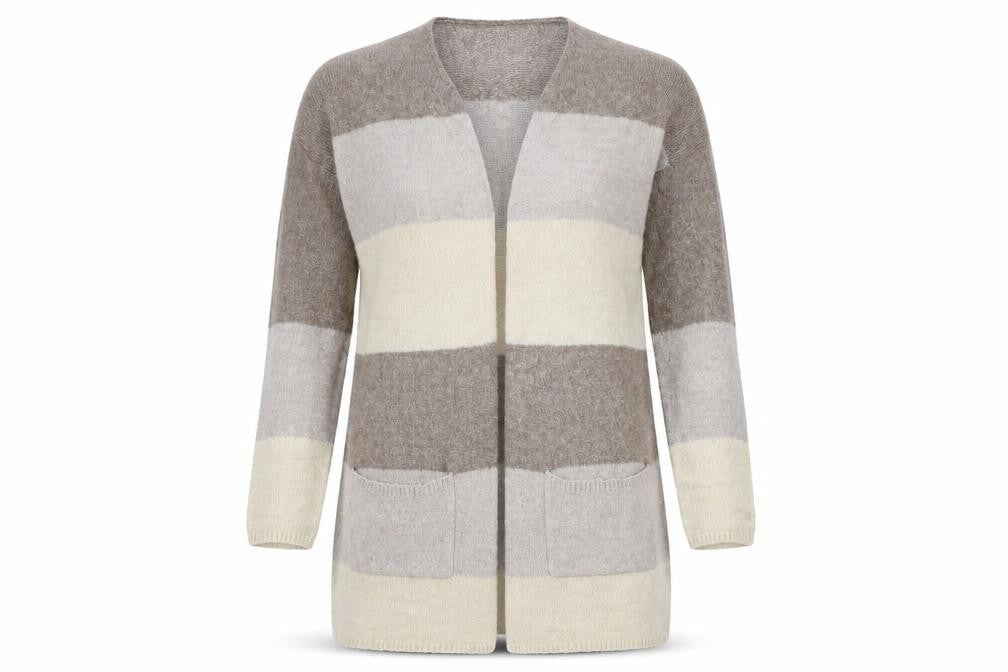 Creations Womens Beige Round Neck Striped Polyamide Cardigan Jumper Size 12