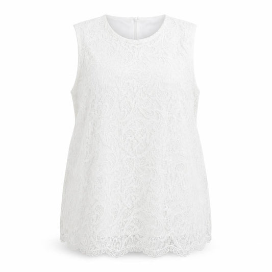 Front view of Oioninos women’s white polyester basic t-shirt, size 3XL, round neck