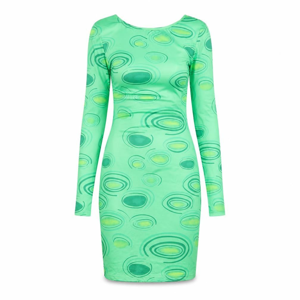 Front view of SHEIN women’s green polyester pencil dress, size M, round neck