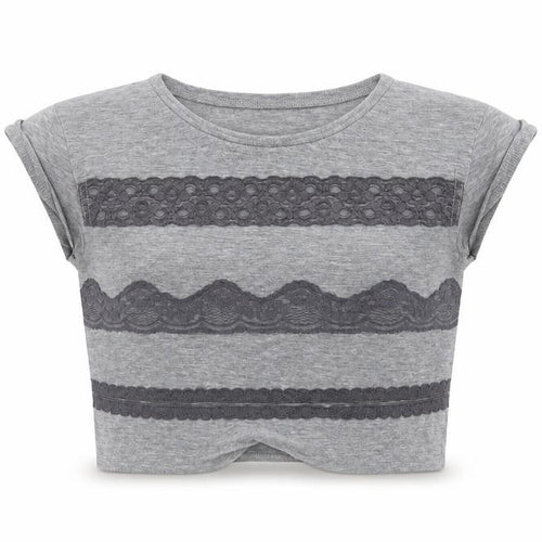 H&M Girls Grey Striped Cotton Cropped T-Shirt Size 11-12 Years Round Neck