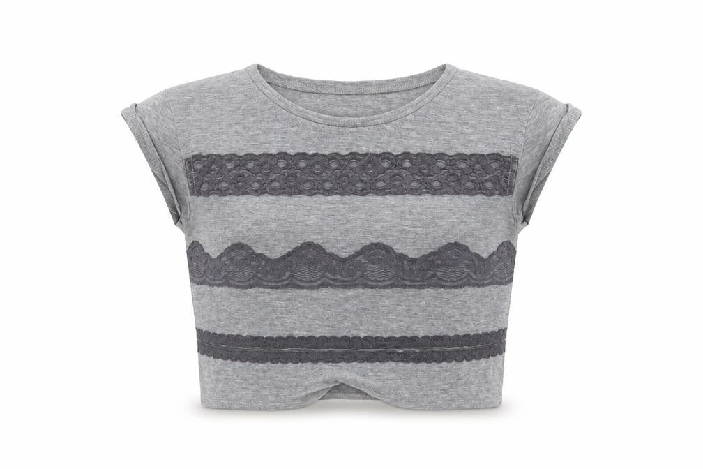 H&M Girls Grey Striped Cotton Cropped T-Shirt Size 11-12 Years Round Neck