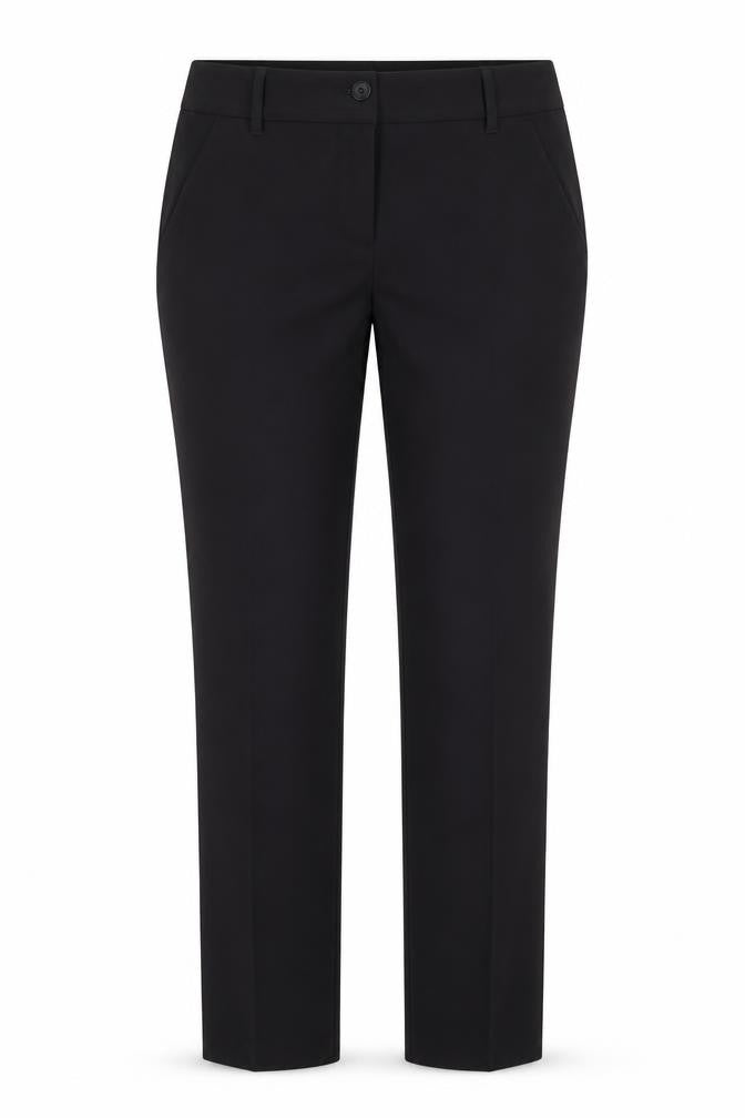 Front view of Next women’s black polyester trousers, size UK 10, 30-inch leg regular